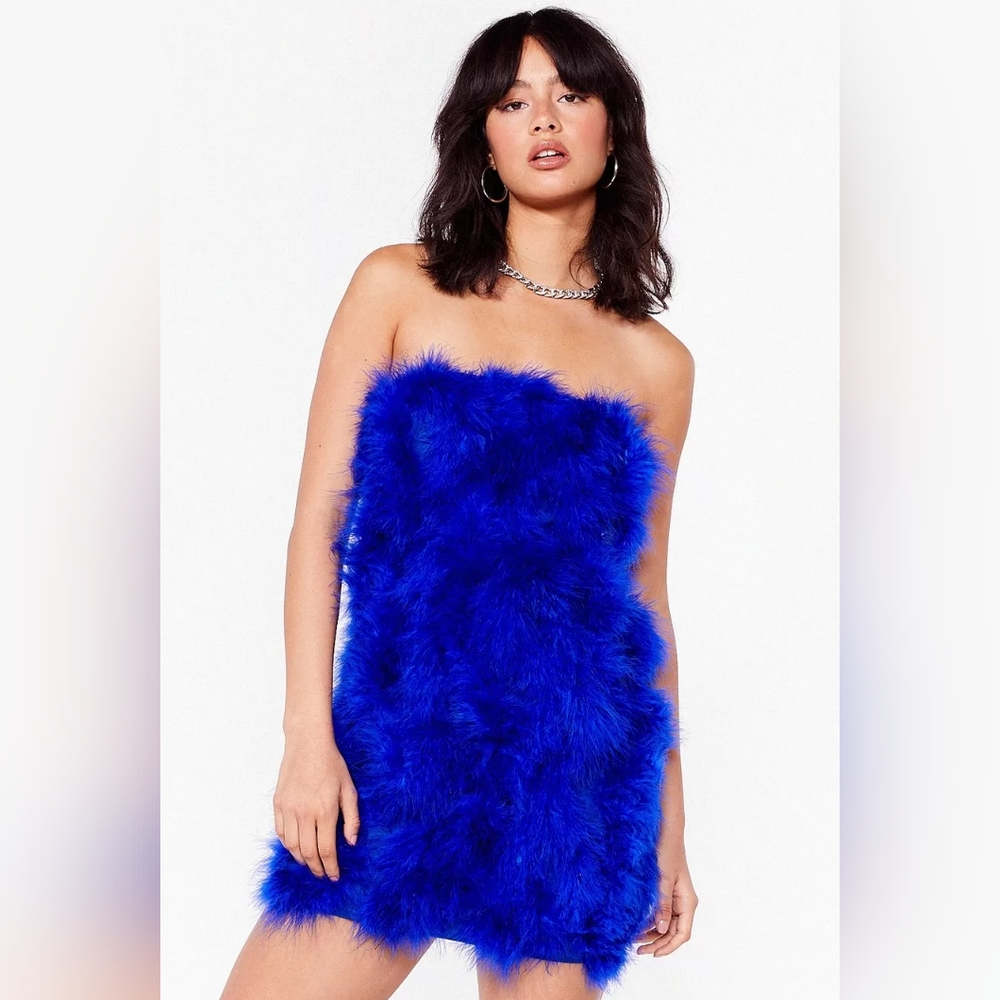 Angel On Your Shoulder Feather Mini Dress Cobalt Size 6